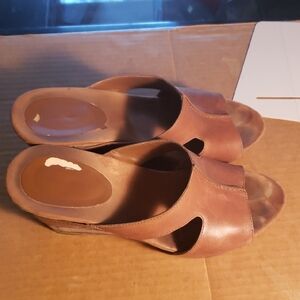 Women's Brown Leather Slide Sandals